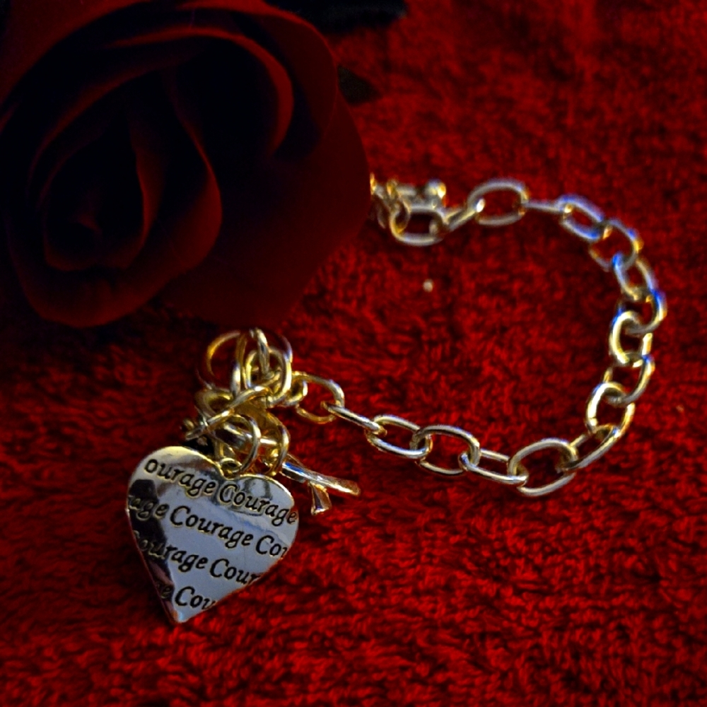 Courage Heart Charm Bracelet in Silver and Gold